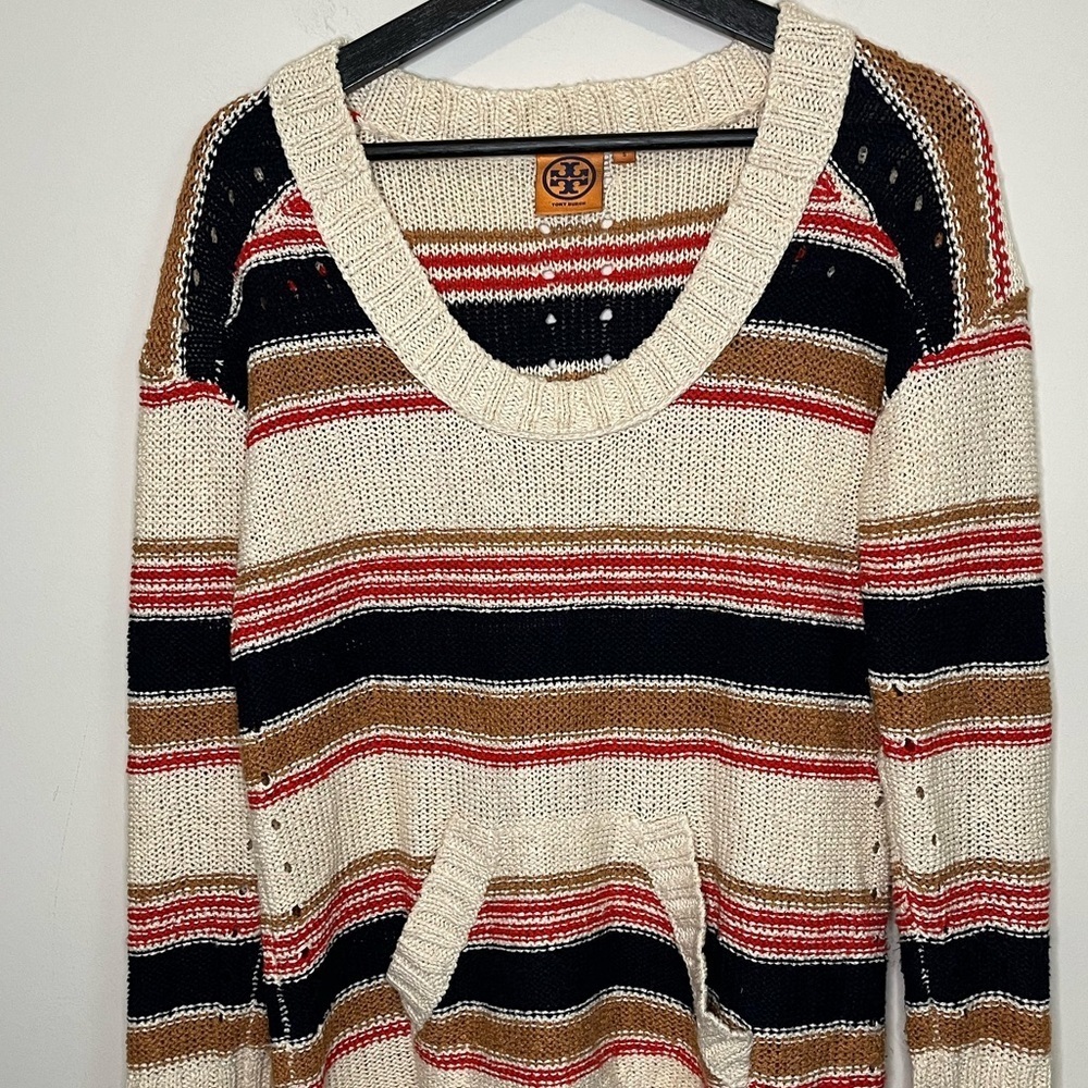 COPY - Tory Burch Striped Short Sleeve Linen Blend Sweater Size Small - Picture 3 of 16